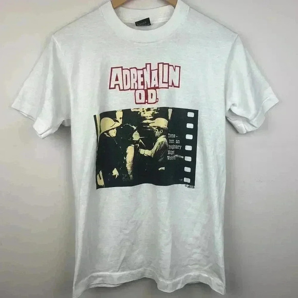 80s Vintage Adrenalin O.D. Vintage Band T-Shirt - Classic Punk Rock Tee 1989 - Picture 1 of 7